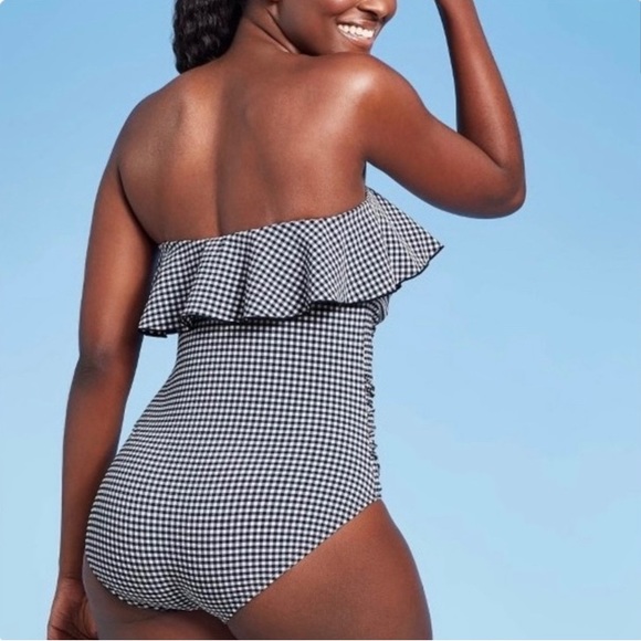 Kona Sol Bandeau w straps flounce, ruched, one piece swimsuit, size small - Picture 2 of 14